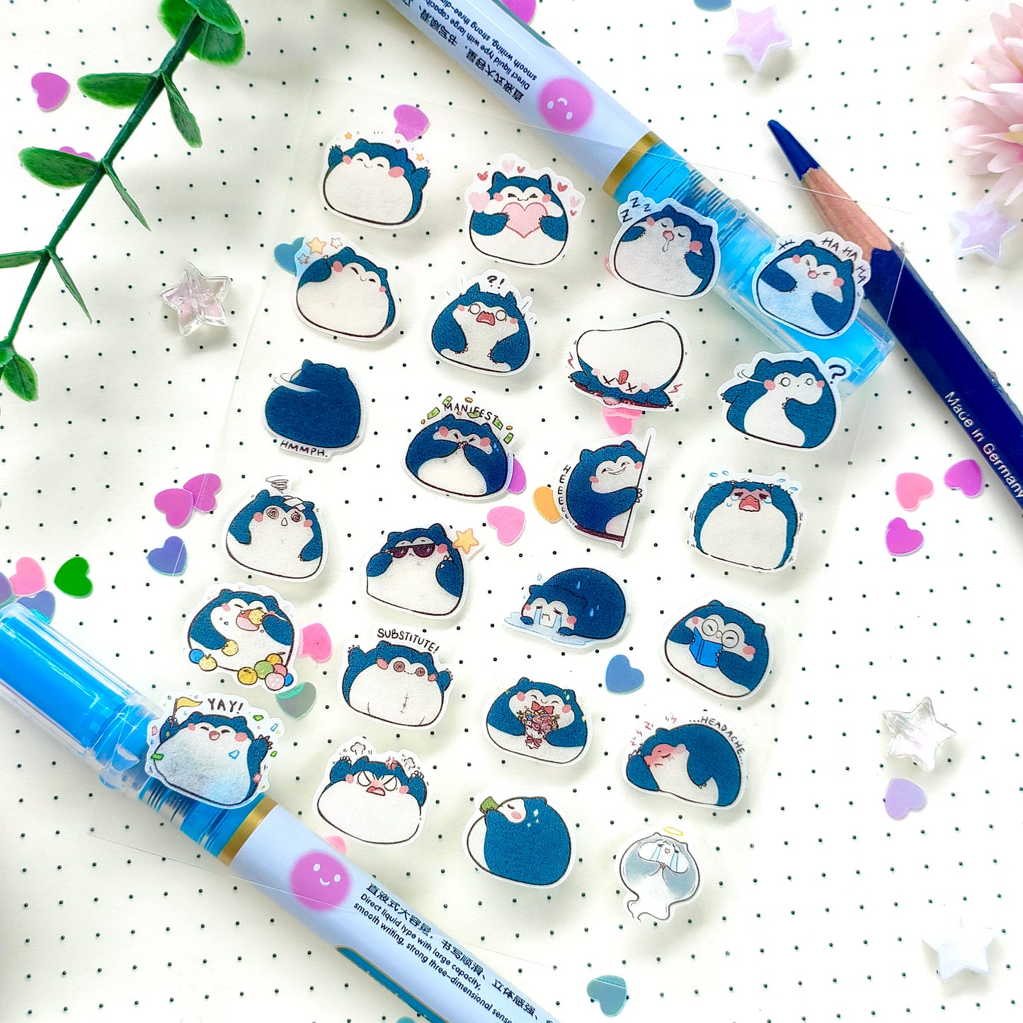 Bujo Washi Sticker Sheets: Pokemon Snorlax Emoticons