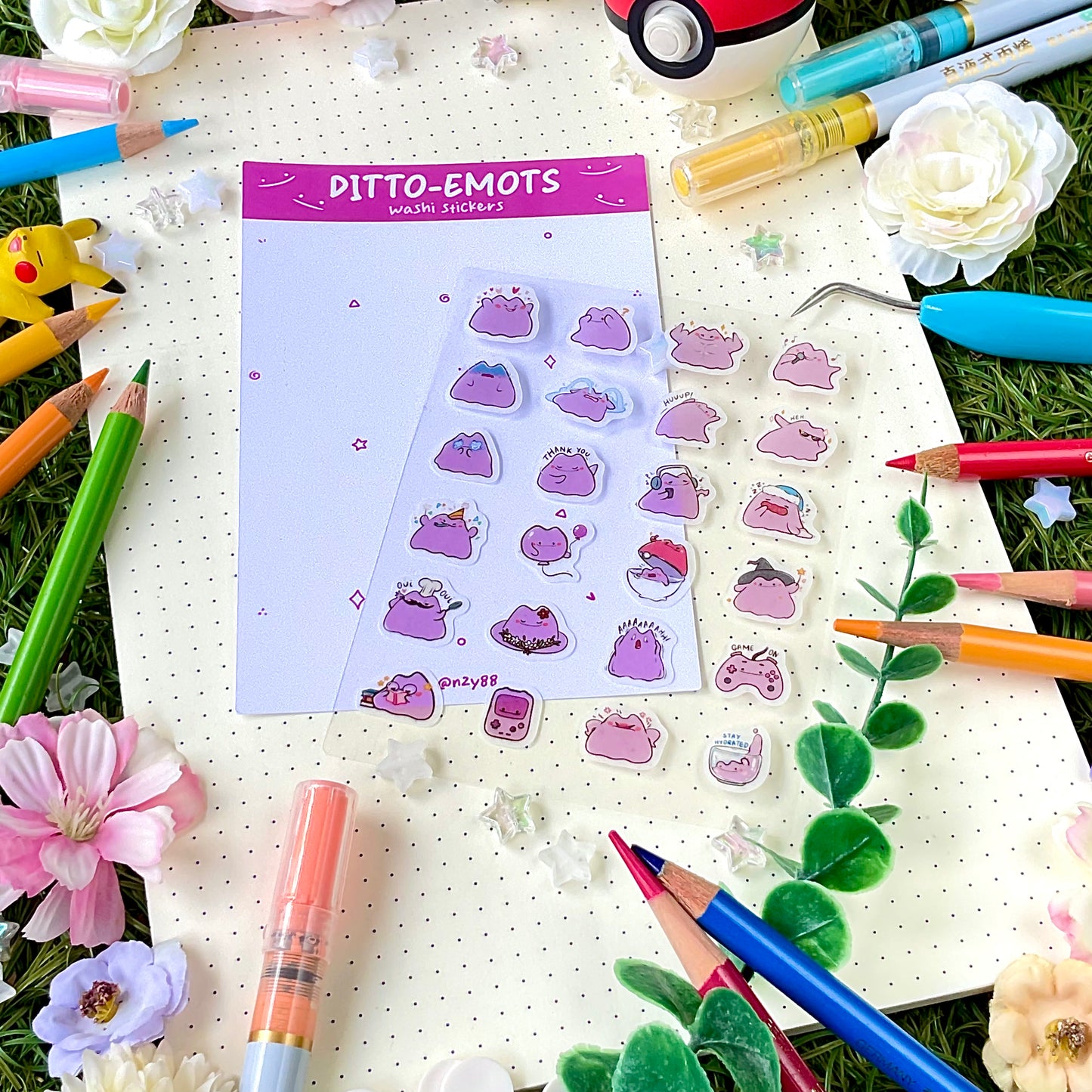 Bujo Washi Sticker Sheets: Pokemon Ditto Emoticons