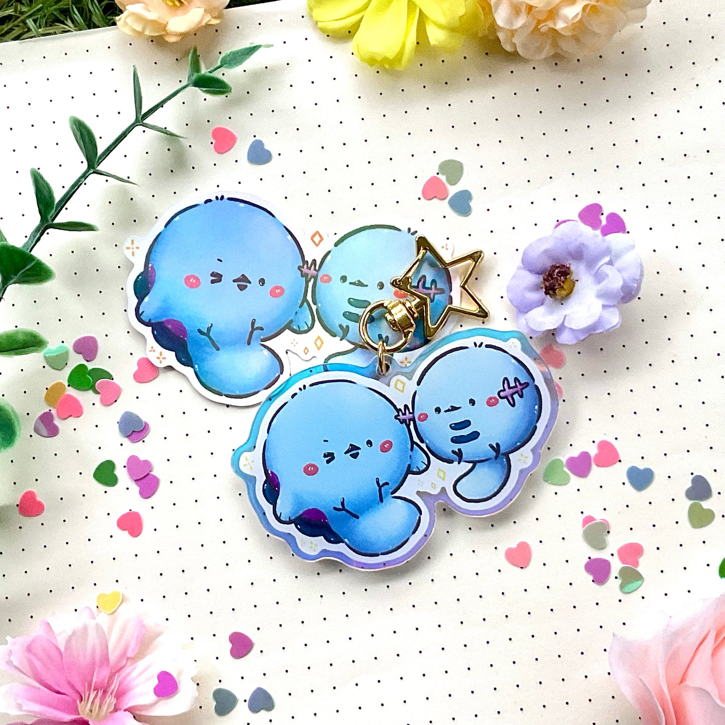 Rainbow Acrylic Charm: Kawaii Poketama Quagsire & Clodsire + Woopers
