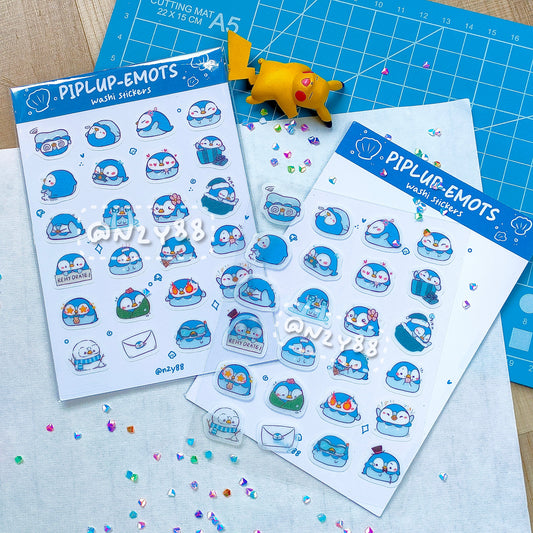 Bujo Washi Sticker Sheets: Pokemon Piplup Emoticons