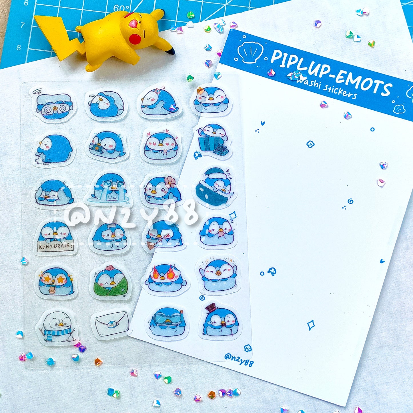 Bujo Washi Sticker Sheets: Pokemon Piplup Emoticons
