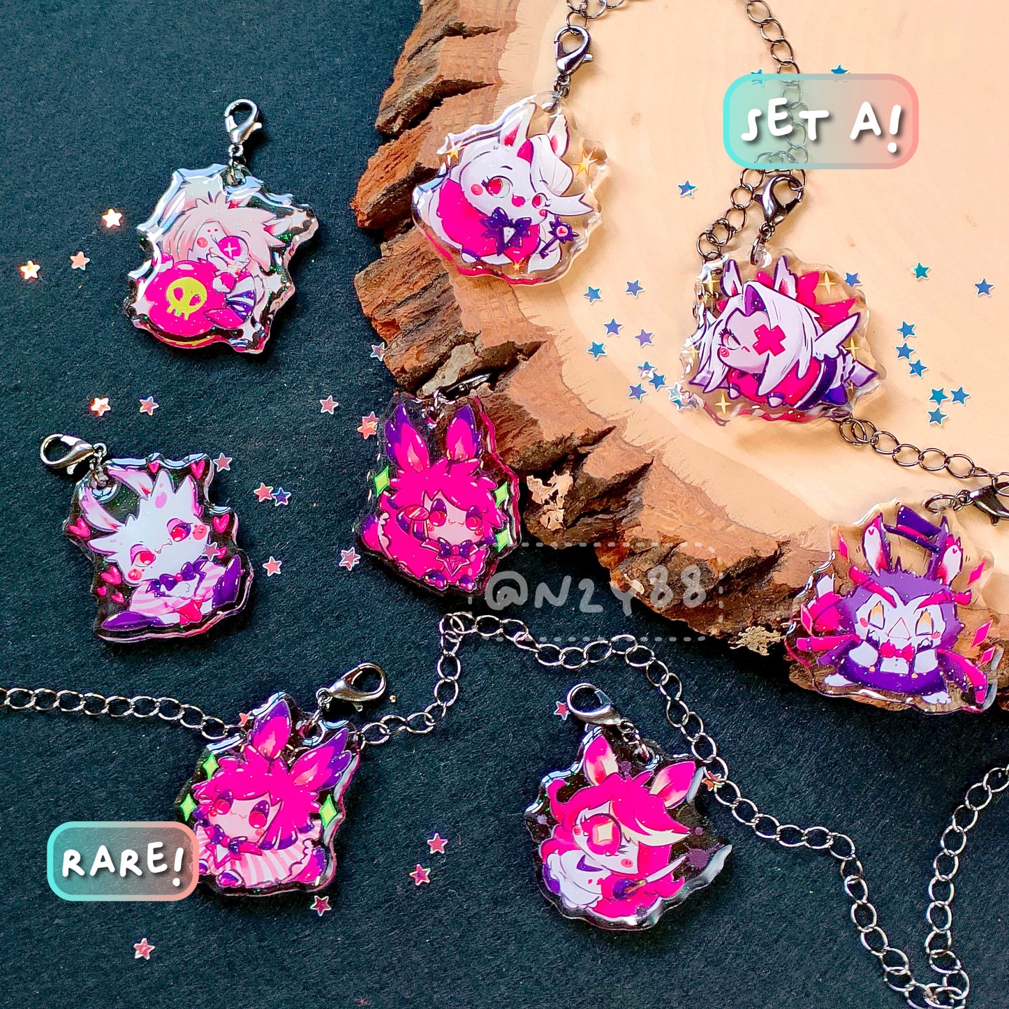 Epoxy-coated Acrylic Charm - Hazbin Bunnies!