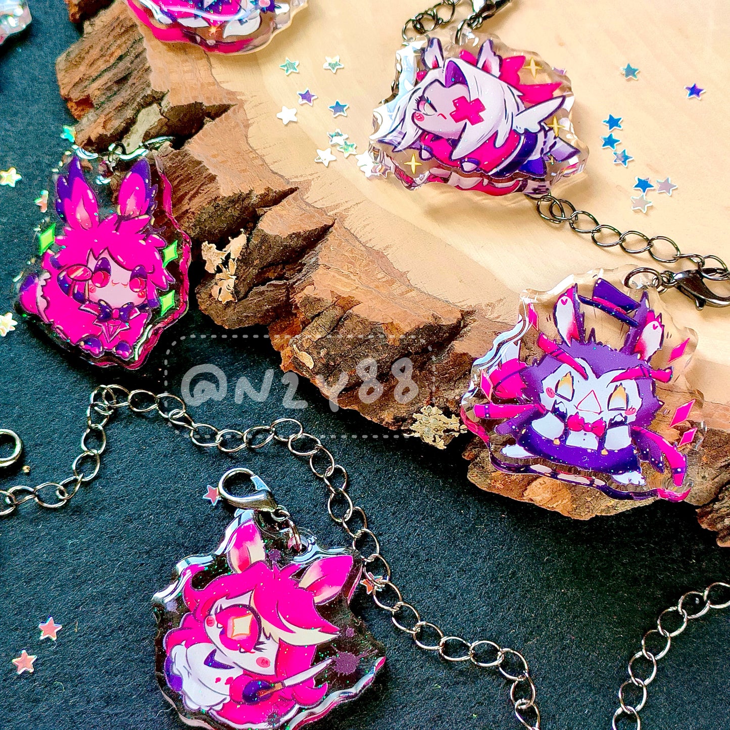 Epoxy-coated Acrylic Charm - Hazbin Bunnies!