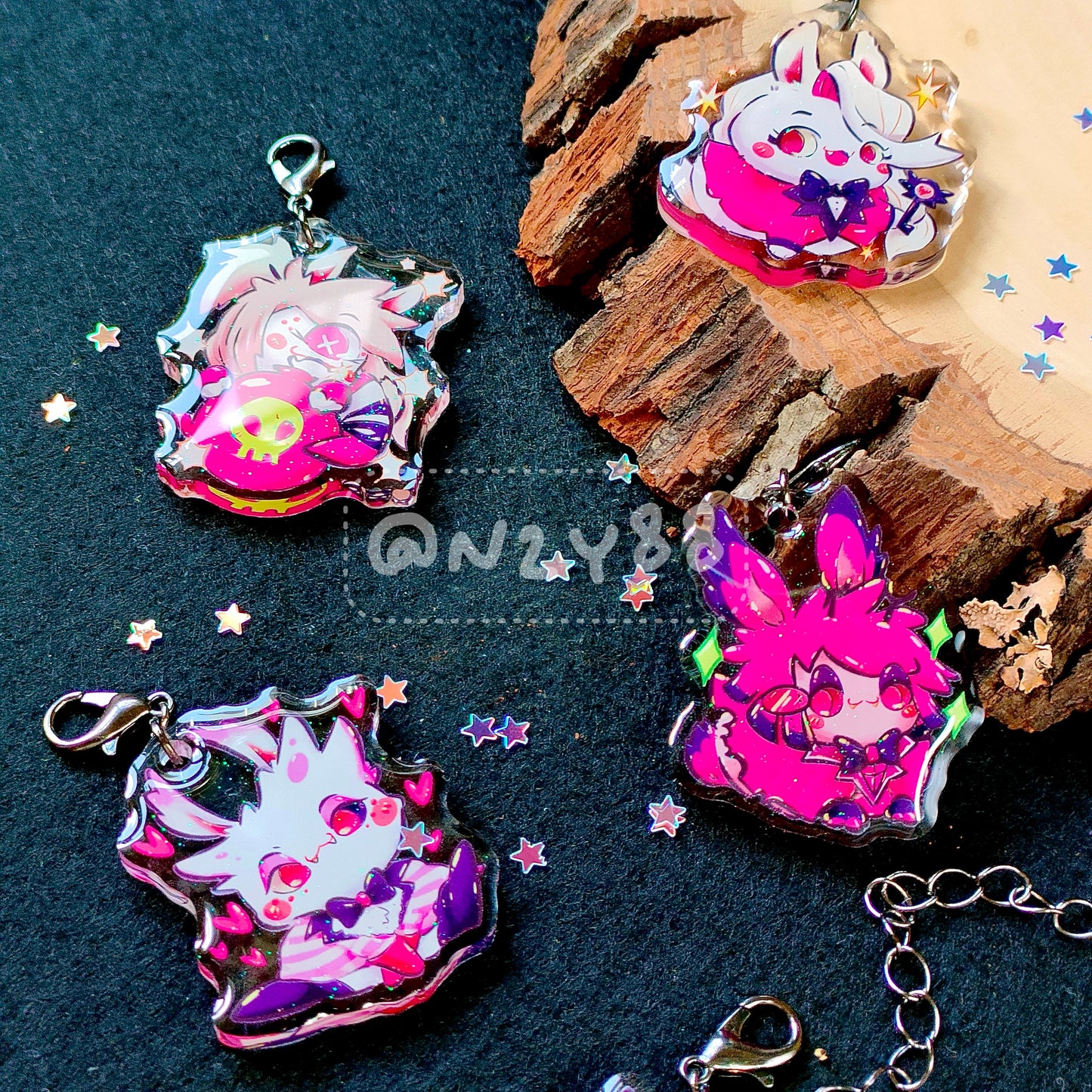 Epoxy-coated Acrylic Charm - Hazbin Bunnies!