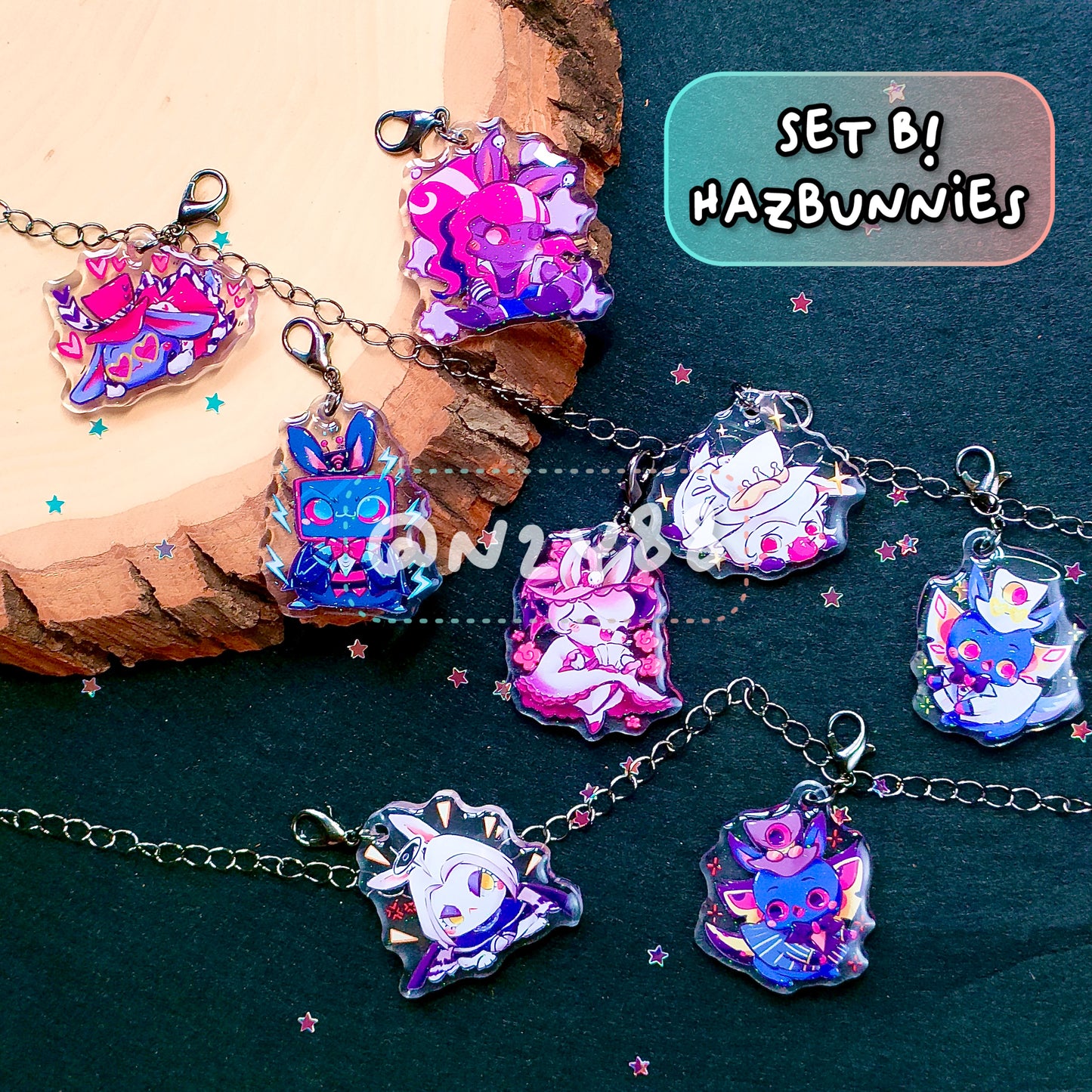 Epoxy-coated Acrylic Charm - Hazbin Bunnies!