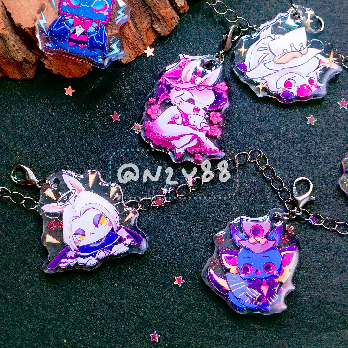 Epoxy-coated Acrylic Charm - Hazbin Bunnies!