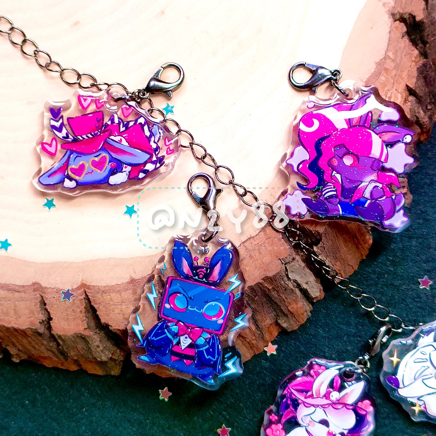 Epoxy-coated Acrylic Charm - Hazbin Bunnies!