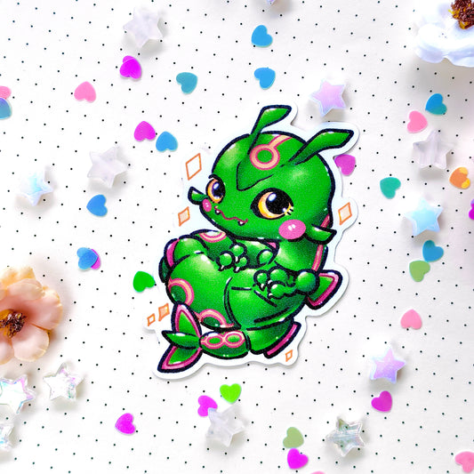 Waterproof, Holographic and Repositionable Big Sticker: Chibi Rayquaza