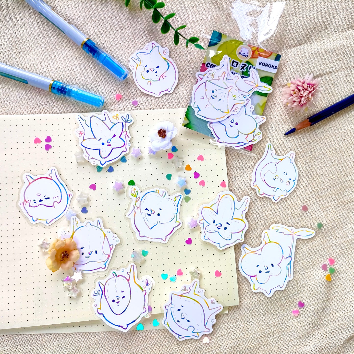 IRONURI: Durable & Repositionable Colouring Sticker Pack - Legend of Zelda Koroks (12 pc)