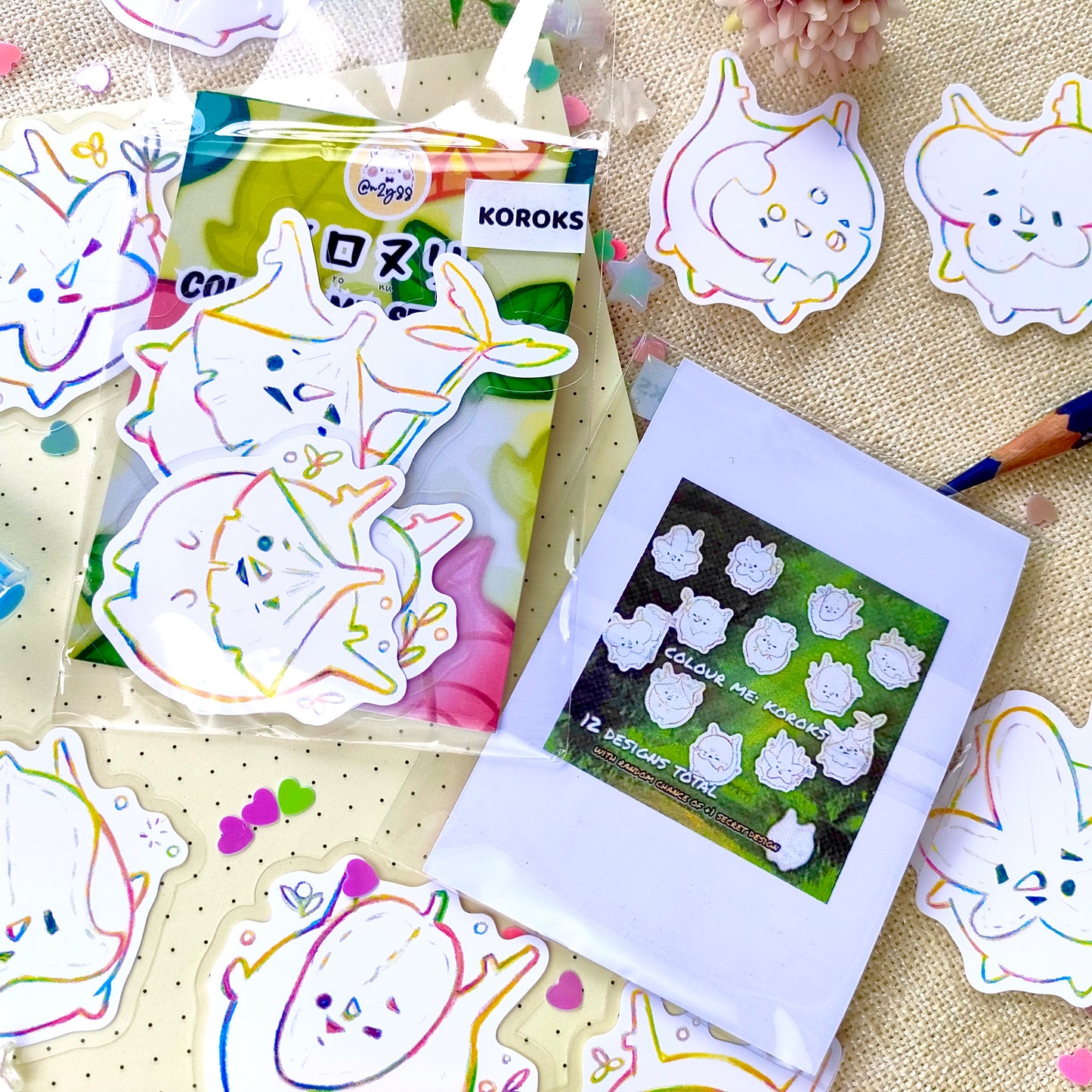 IRONURI: Durable & Repositionable Colouring Sticker Pack - Legend of Zelda Koroks (12 pc)