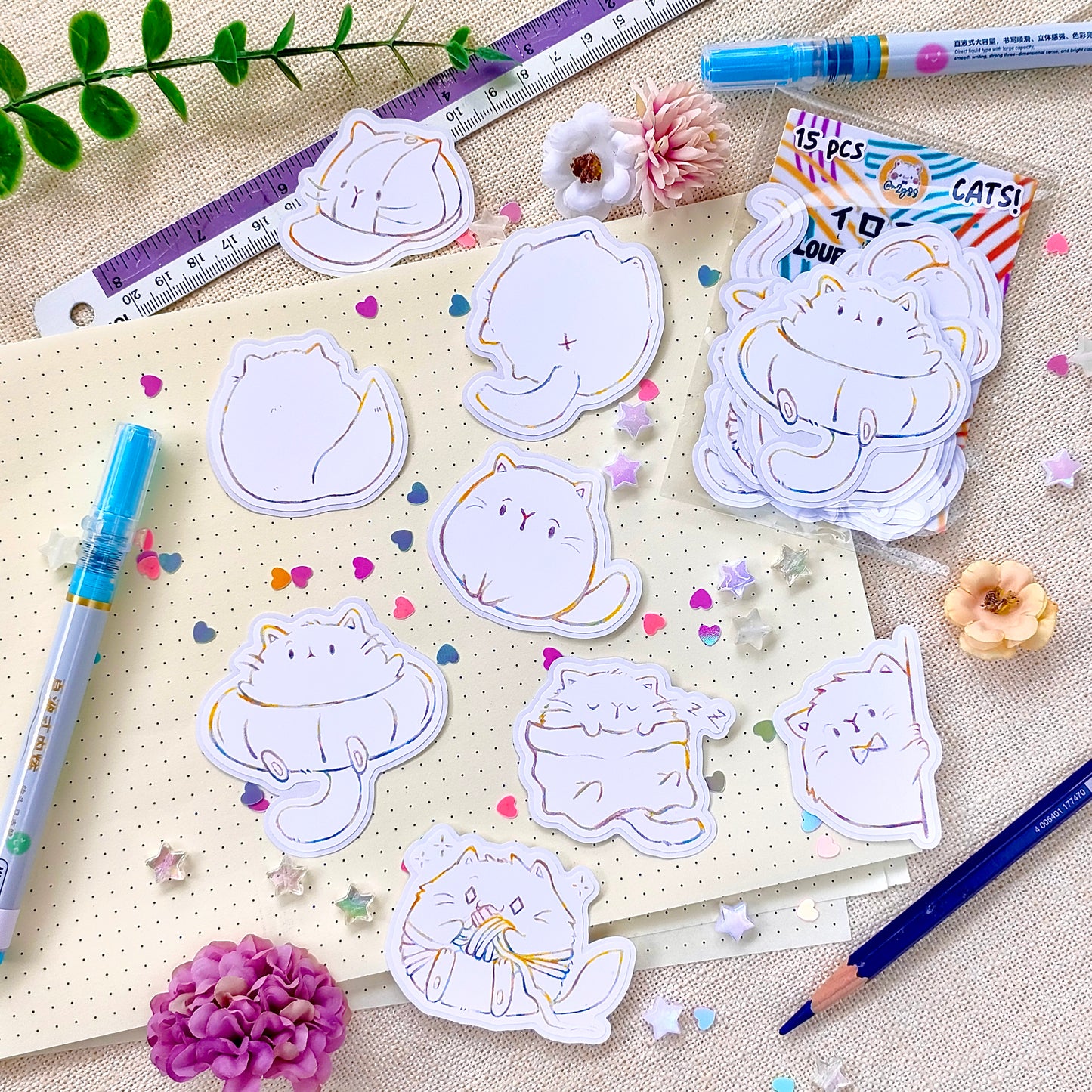 IRONURI: Durable & Very Repositionable Colouring Sticker Pack - Cats!