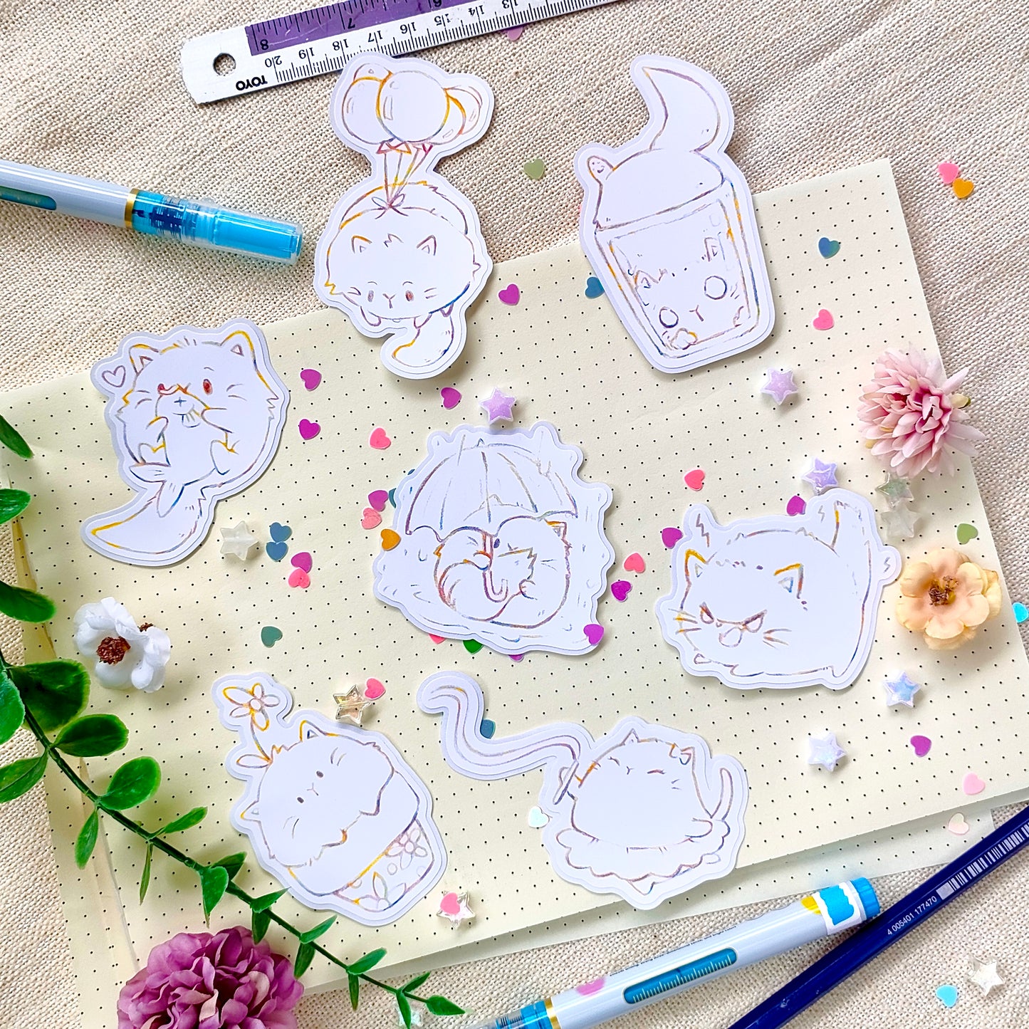 IRONURI: Durable & Very Repositionable Colouring Sticker Pack - Cats!