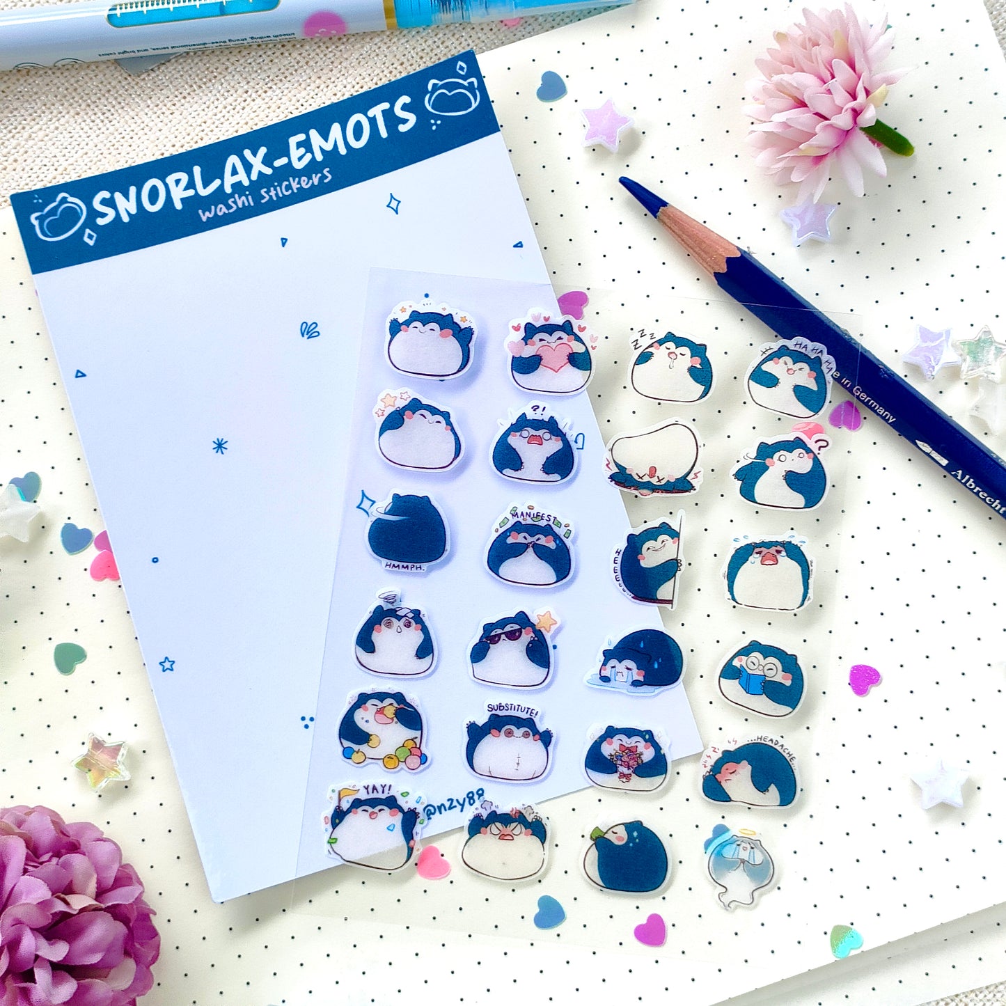 Bujo Washi Sticker Sheets: Pokemon Snorlax Emoticons