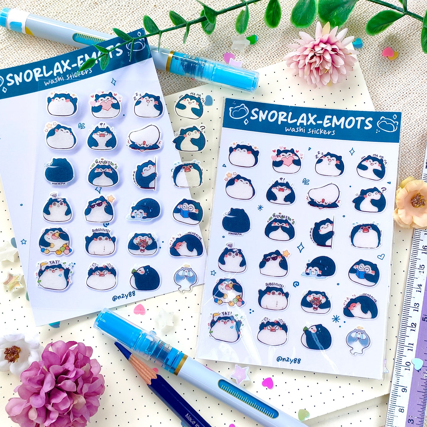 Bujo Washi Sticker Sheets: Pokemon Snorlax Emoticons