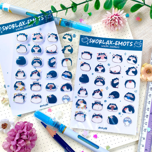 Bujo Washi Sticker Sheets: Pokemon Snorlax Emoticons