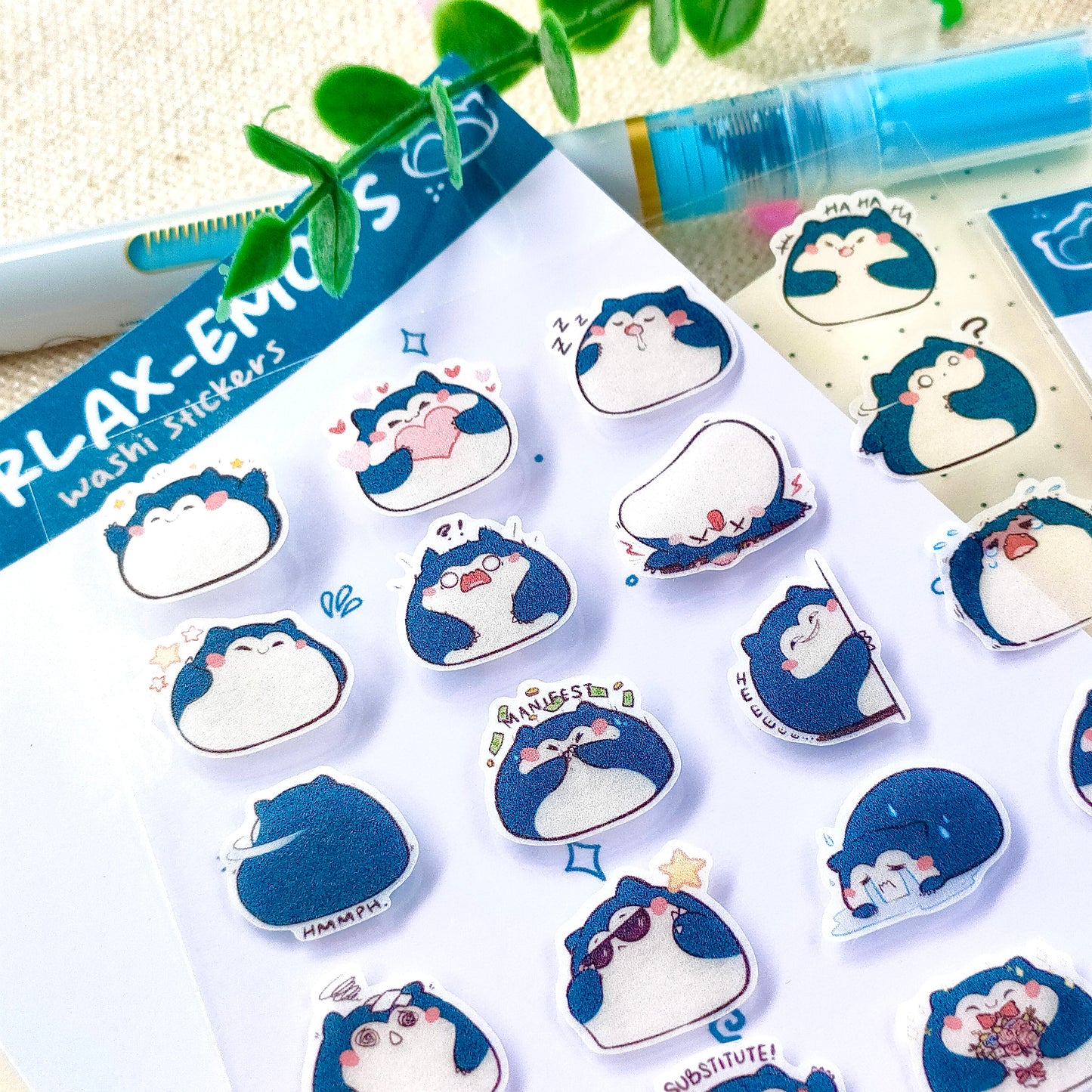 Bujo Washi Sticker Sheets: Pokemon Snorlax Emoticons