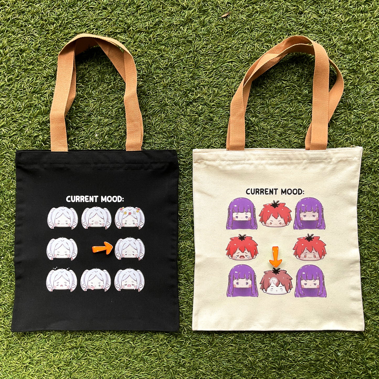 Made-to-Order Home-printed Zipper Tote bags: Frieren & Friends Mood Bag