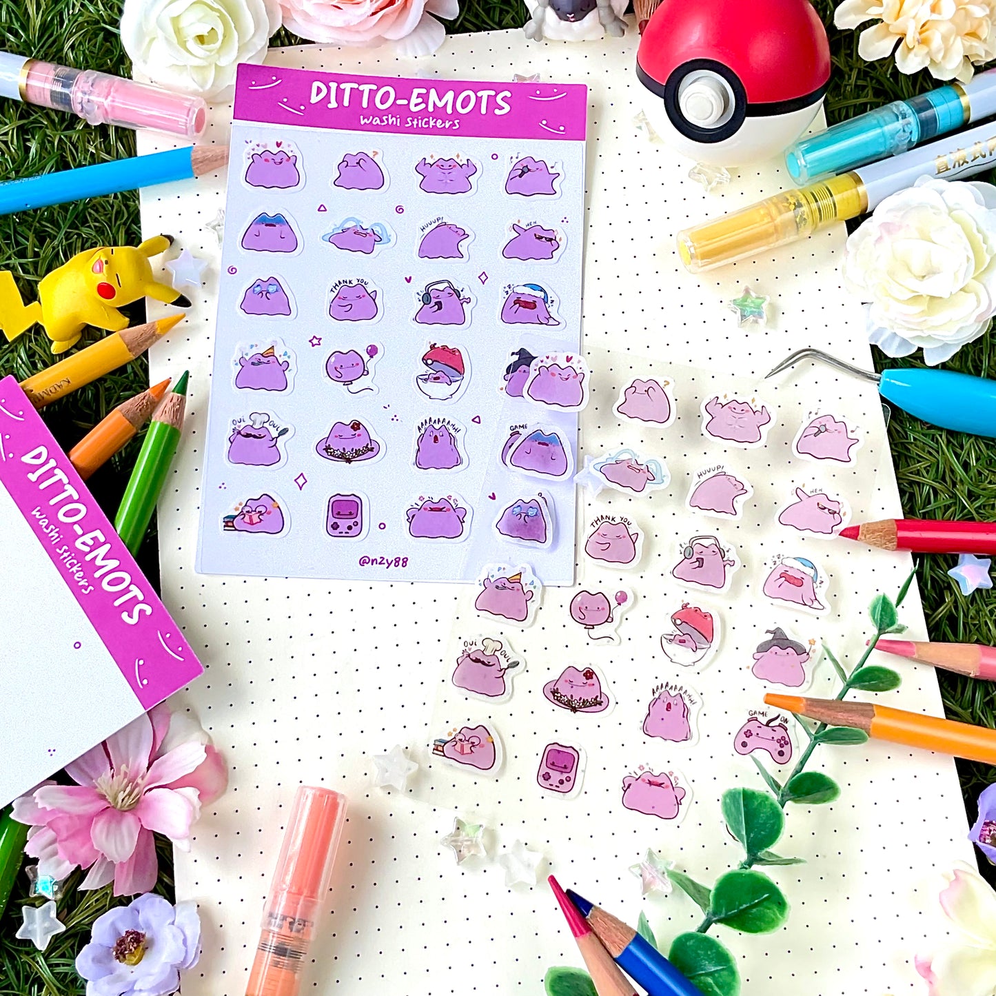 Bujo Washi Sticker Sheets: Pokemon Ditto Emoticons