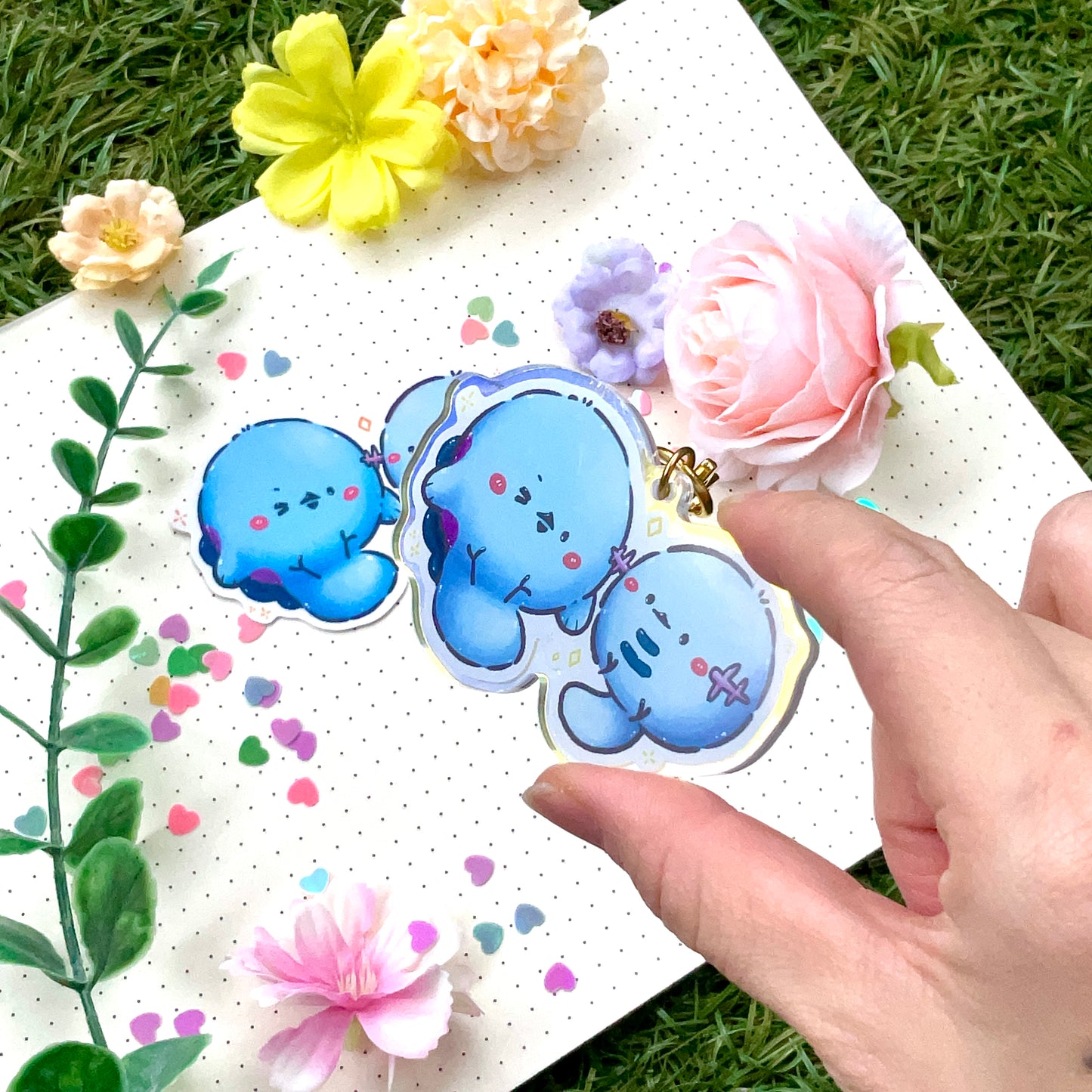 Rainbow Acrylic Charm: Kawaii Poketama Quagsire & Clodsire + Woopers