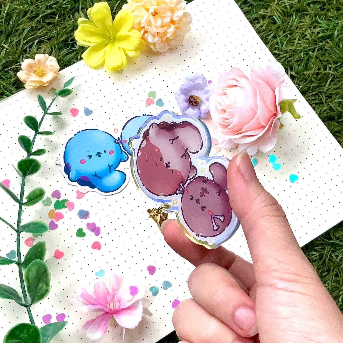 Rainbow Acrylic Charm: Kawaii Poketama Quagsire & Clodsire + Woopers