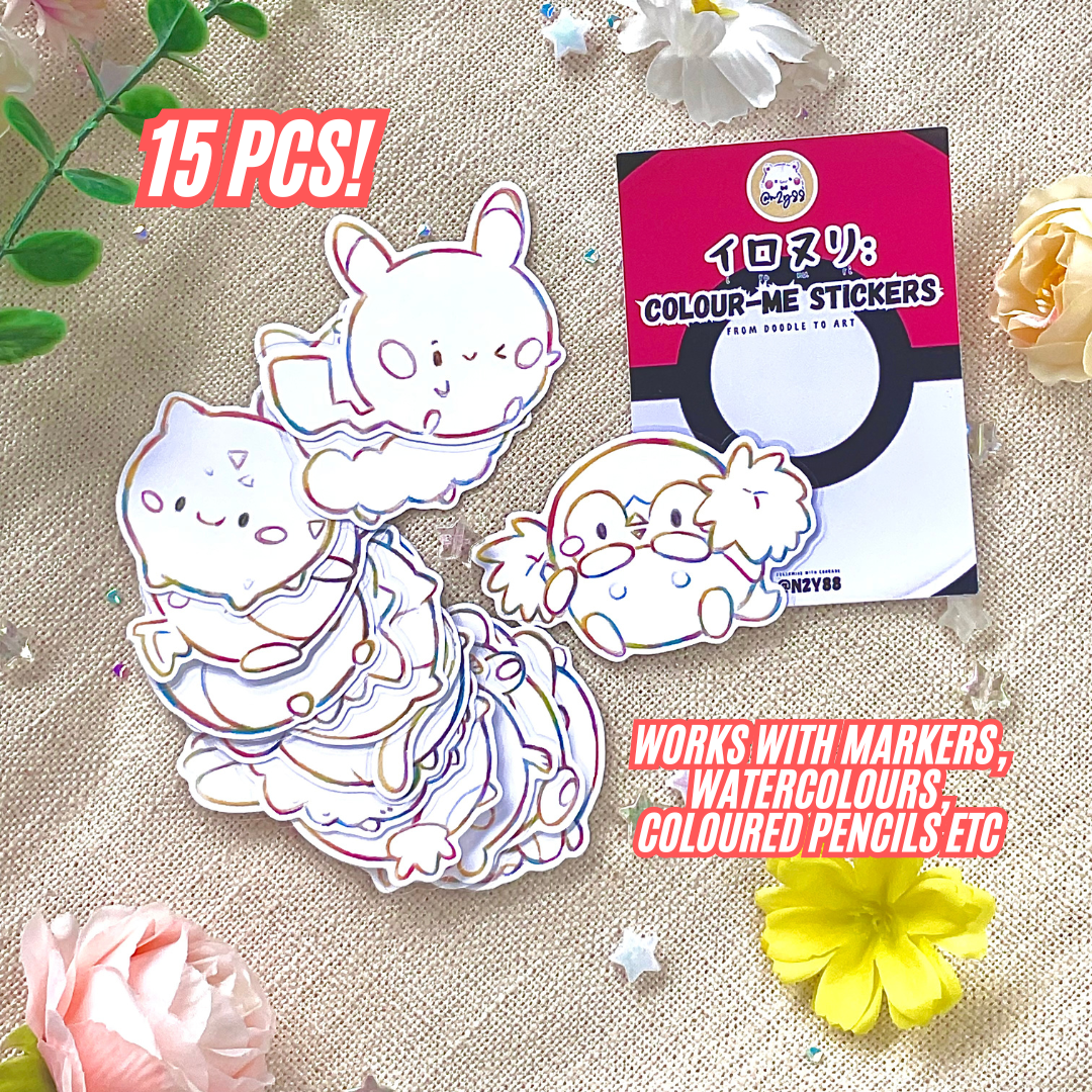 IRONURI: Durable & Repositionable Colouring Sticker Pack - Pokemon (15 pcs)