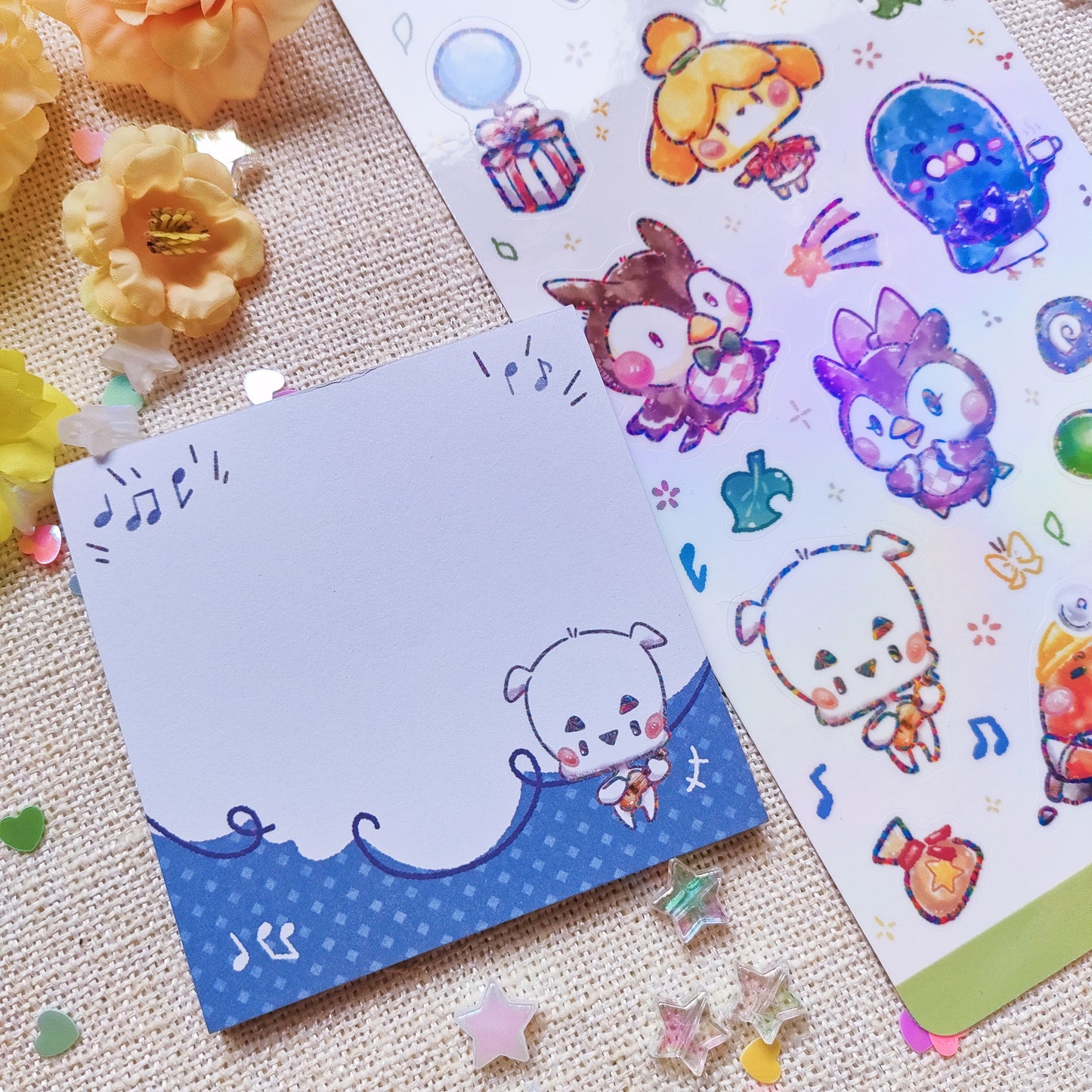 Waterproof, Holographic and Repositionable Sticker Sheet: Animal Crossing Folks