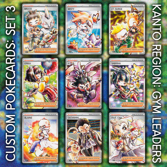 Custom Cards Set 3: Gen 1 Gym Leaders (9 designs)