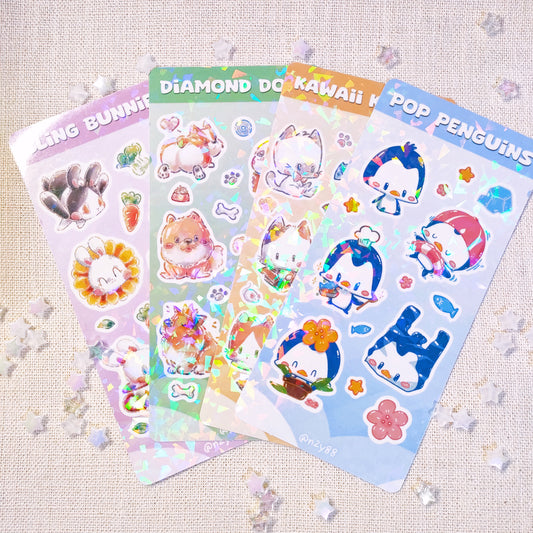 Waterproof, Holographic and Repositionable Sticker Sheets: Cute Animals