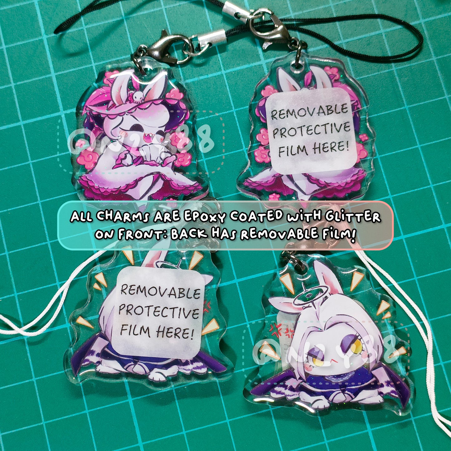 Epoxy-coated Acrylic Charm - Hazbin Bunnies!
