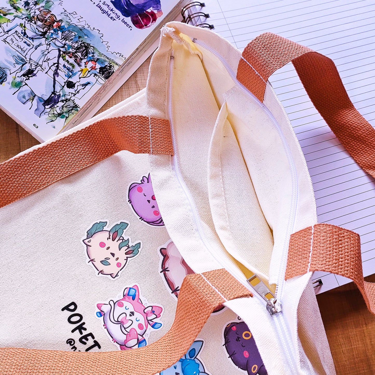 =UPDATED= Home-printed Zipper Tote bags: Poketama Eeveelutions