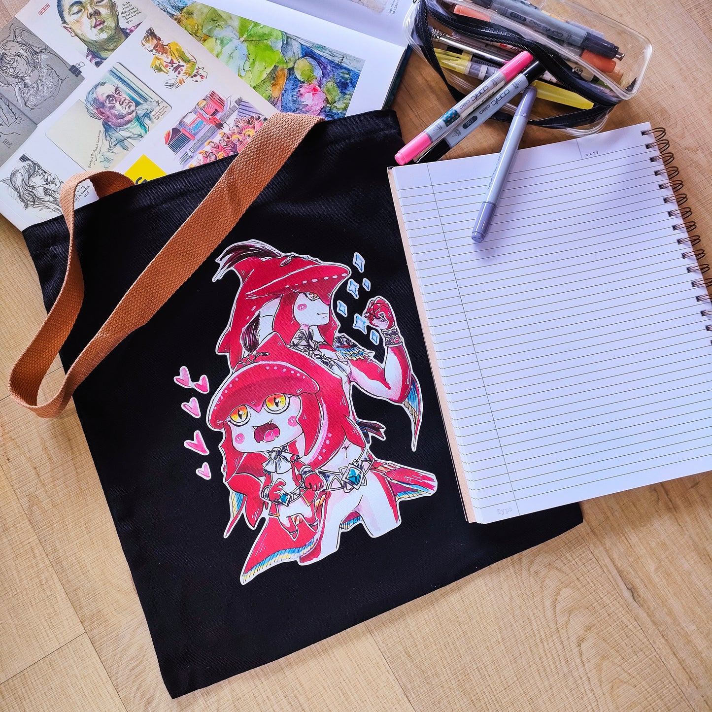 =UPDATED= Home-printed Zipper Tote bags: Linktober Challenge Illustrations