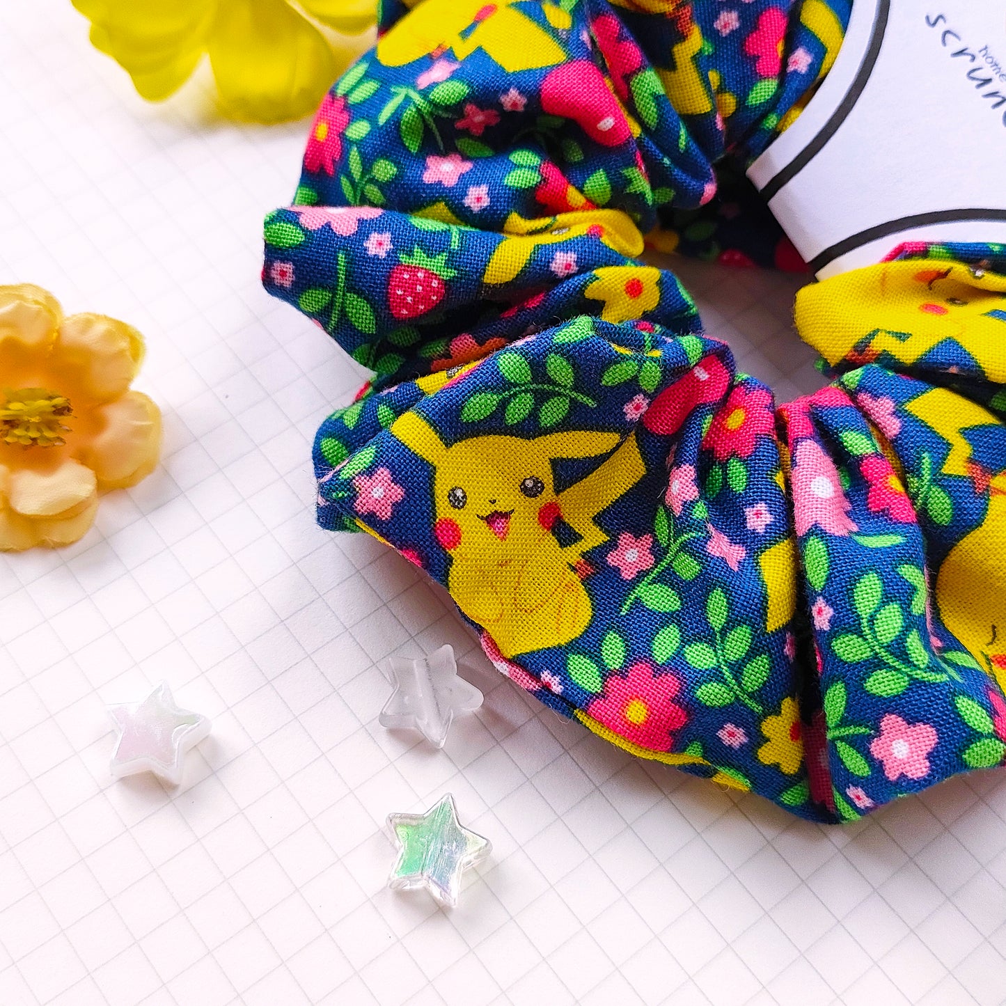 Home-Sewn Scrunchies: Floral Pikachu