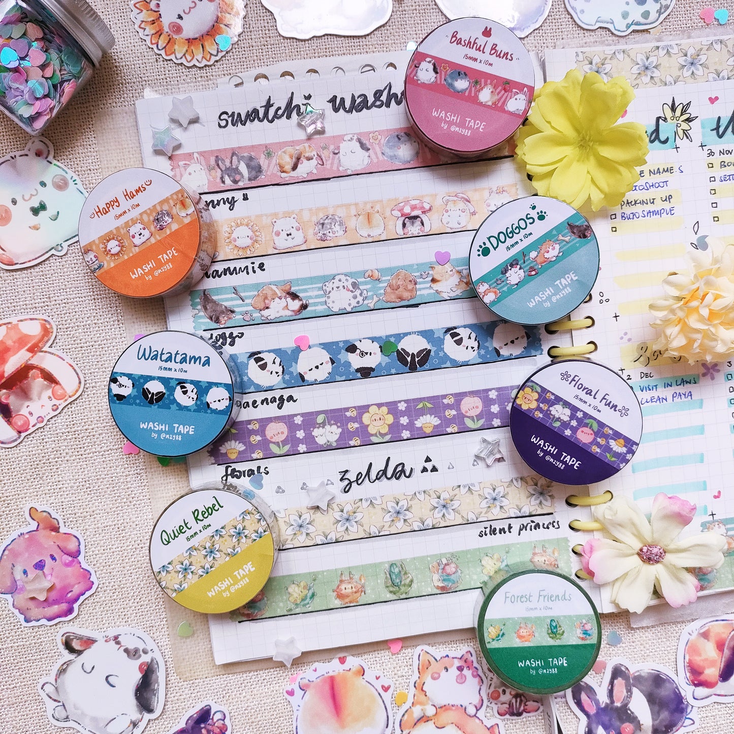 Washi Tape (15mm x 10m): Rainbow Line Series (Pets)