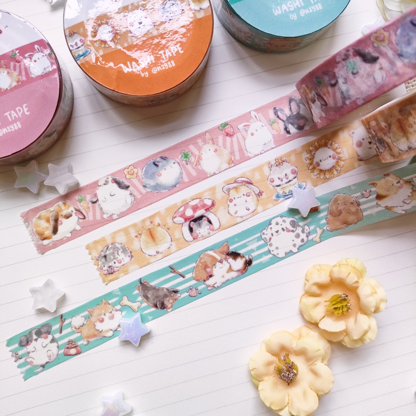 Washi Tape (15mm x 10m): Rainbow Line Series (Pets)